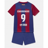 Billiga Barcelona Robert Lewandowski #9 Barnkläder Hemma fotbollskläder till baby 2023-24 Kortärmad (+ Korta byxor)